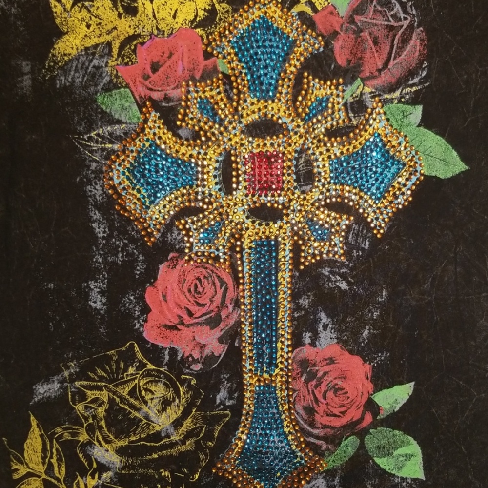 Rock & Roll Cowgirl jeweled cross long t